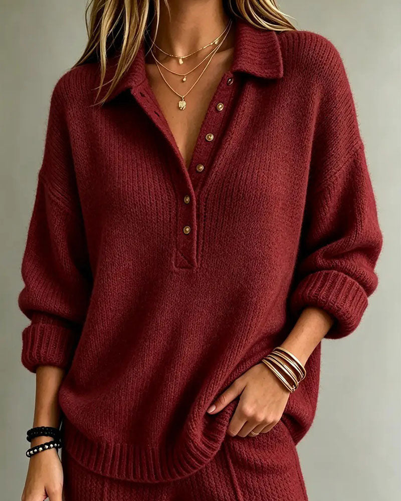 Pullover Revers Geknoopt Effen