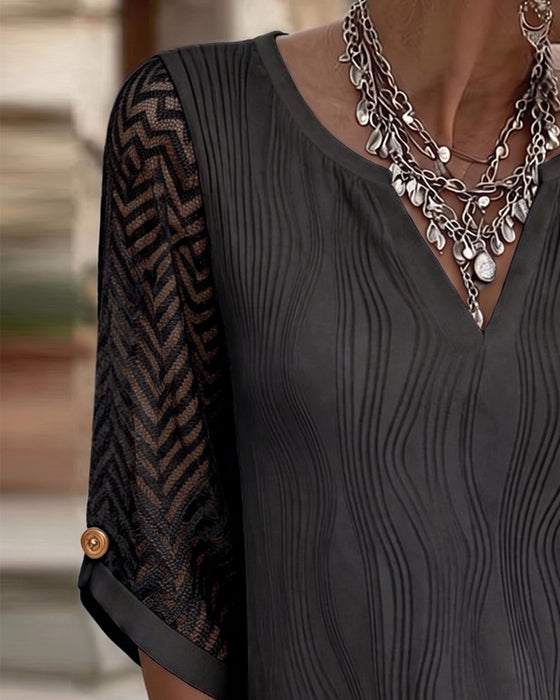Blouse V-Neck Kant Panel Solid Lijn