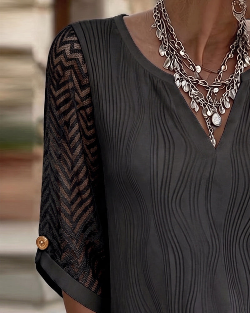 Blouse V-Neck Kant Panel Solid Lijn