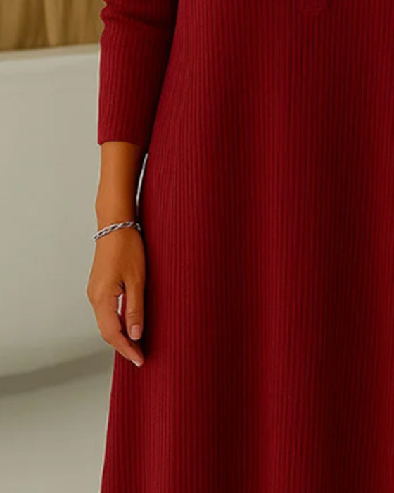 Langmouwige Wijde Geribde Jurk