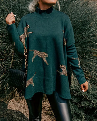 Trui Hoge Hals Los Luipaardprint