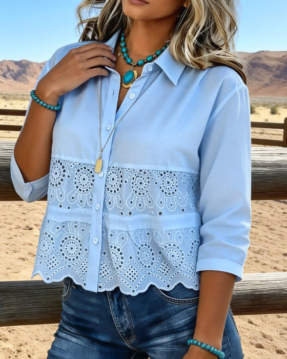 Blouse Uitsnede Patchwork Kraag