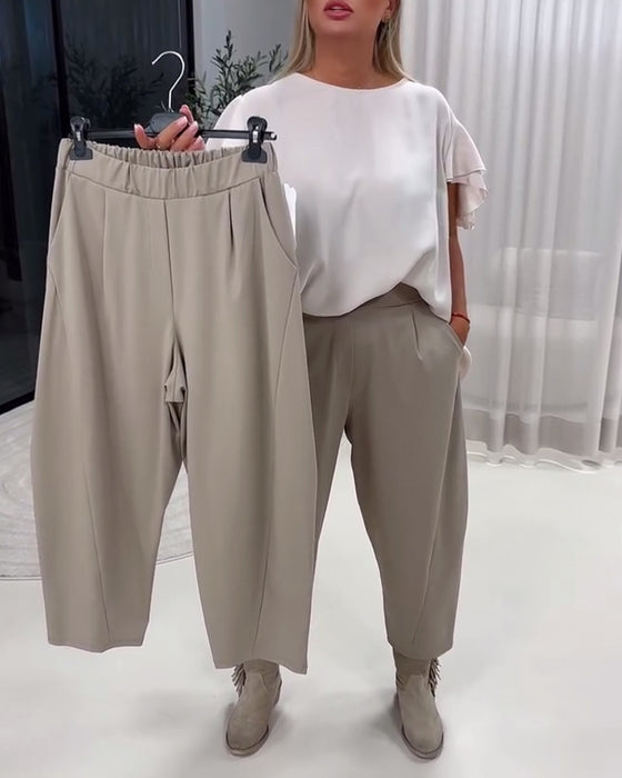 Modieuze Effen Kleur Broek Met Elastische Taille