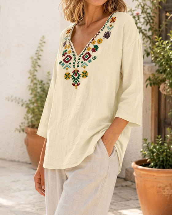 Blouse V-Hals Bohemien Bedrukt