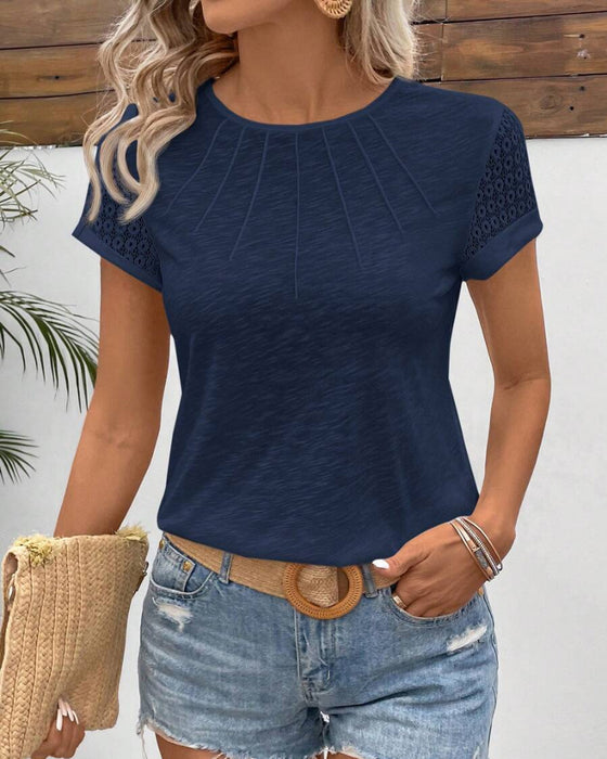 T-Shirt Ronde Hals Effen Kleur Korte Mouw