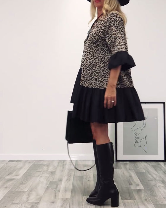 Casual jurk met luipaardprint en ruches