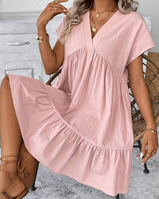 Jurk Effen V-Hals Ruffle-Afzetting