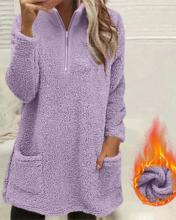 Sweatshirt Effen Kleur Opstaande Kraag