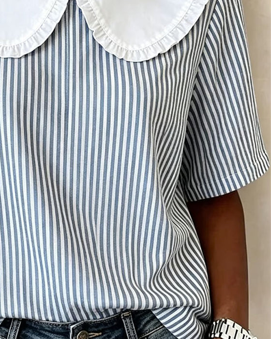 Blouse Gestreept Peter Pan Kraag Korte Mouw