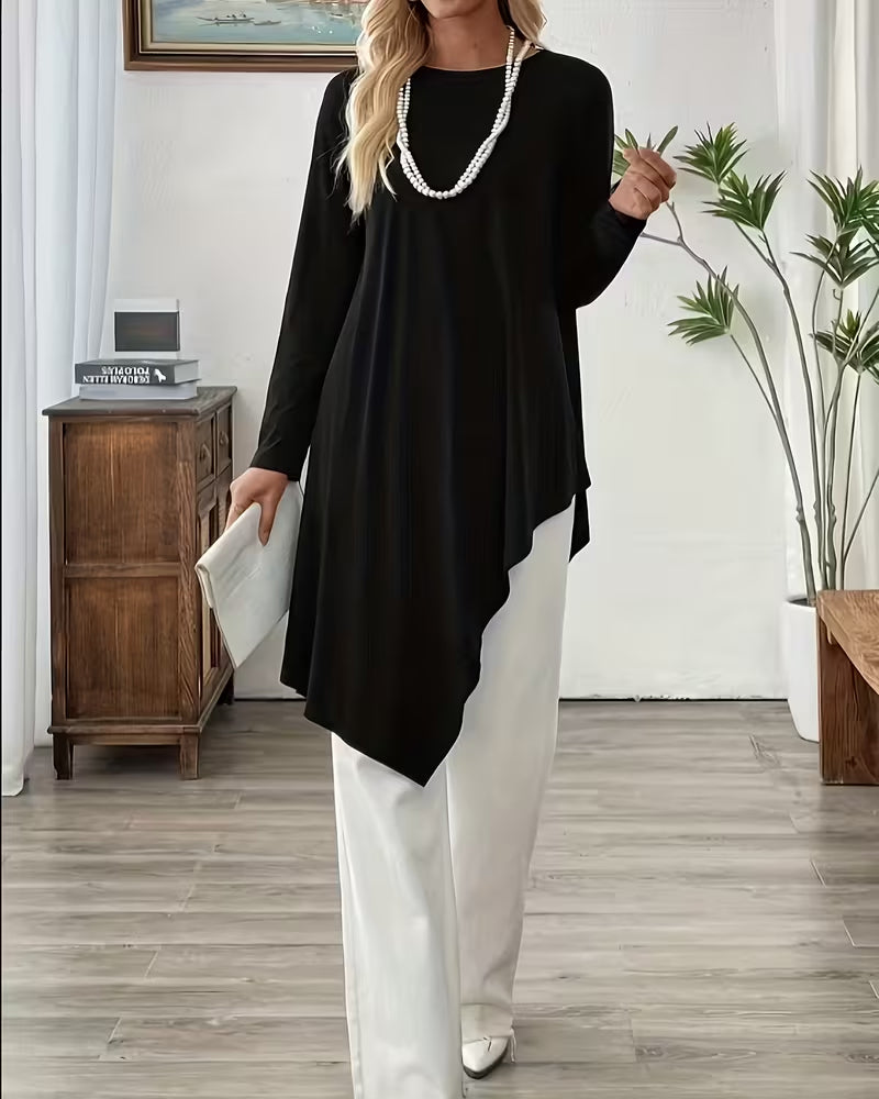 Top Asymmetrisch Middenlang Effen