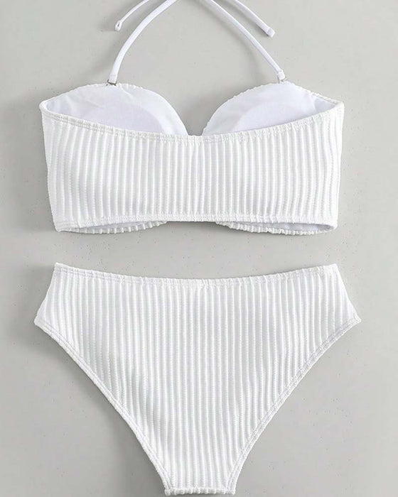 Zwempak Halter Effen Kleur Gestreept