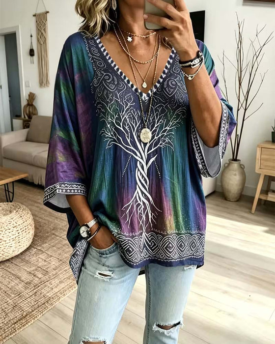 Blouse V-Hals Ombre Kleurblok