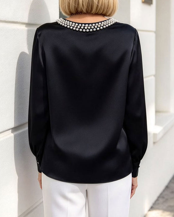 Blouse Ronde Hals Lantaarn Lange Mouw