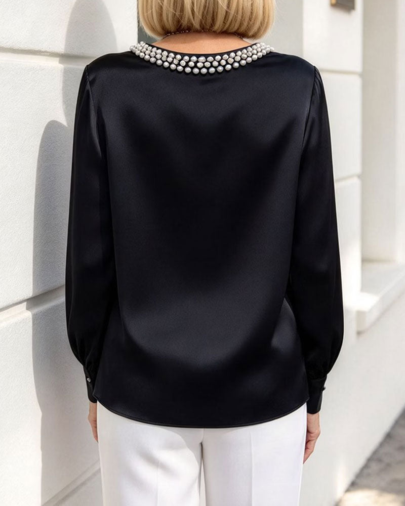 Blouse Ronde Hals Lantaarn Lange Mouw