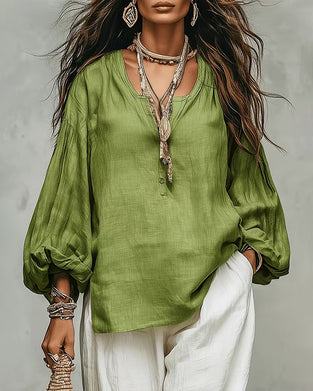 Blouse Casual Lantaarnmouw Effen Loose Fit