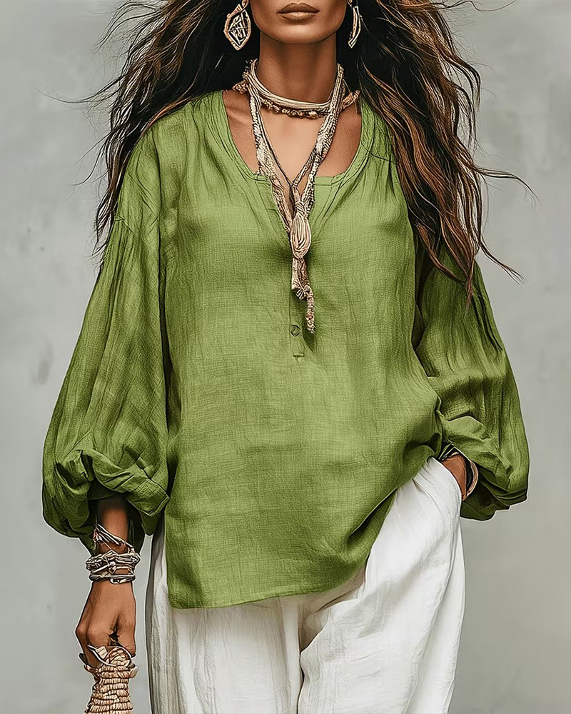 Blouse Casual Lantaarnmouw Effen Loose Fit