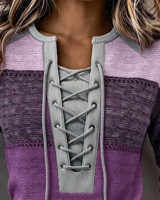 Sweatshirt Strik Gestreept Kleurblok Getailleerd