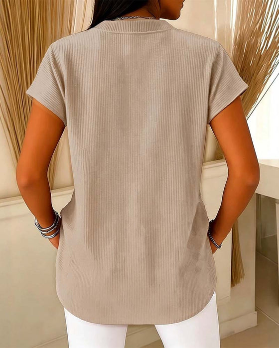 Blouse Effen Korte Mouw Rits