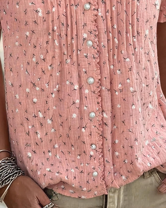 Blouse Poefmouw Bloemenprint Korte-Mouw