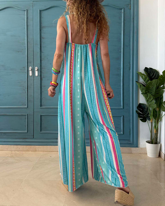 Casual Bedrukte Jumpsuit Wijde Pijpen