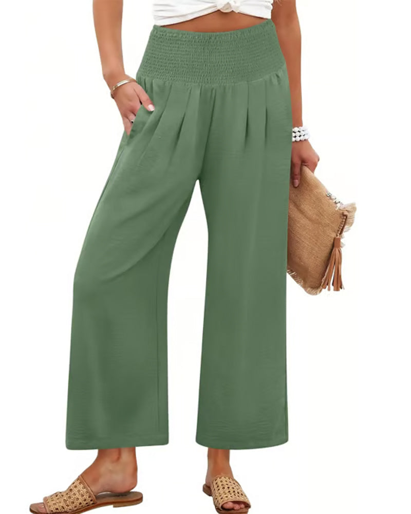 Broek Effen Hoge Taille Wijd Pijp