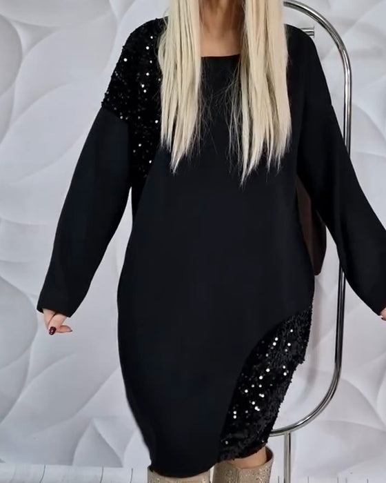 Jurk Ronde Hals Met Pailletten Patchwork