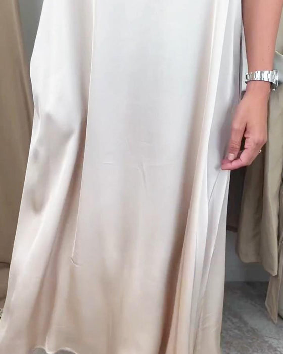 Casual effen kleur jurk met V-hals en zak