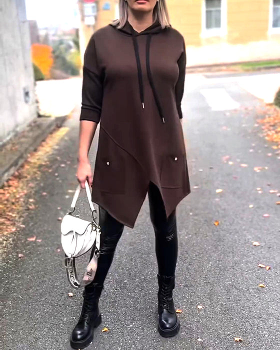 Hoodie Met Capuchon Casual Splitsen Lange Mouw