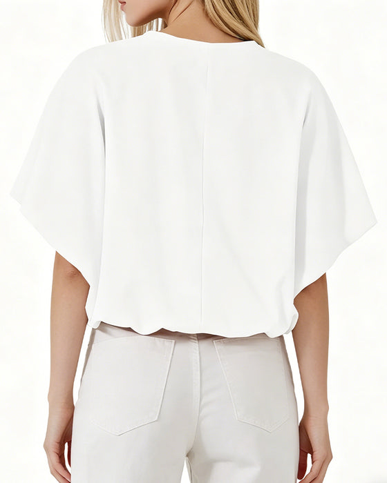 Top Effen Kleur Pofmouw Cropped