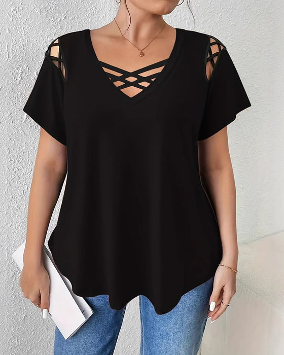 T-Shirt Effen Korte Mouw Kruisband