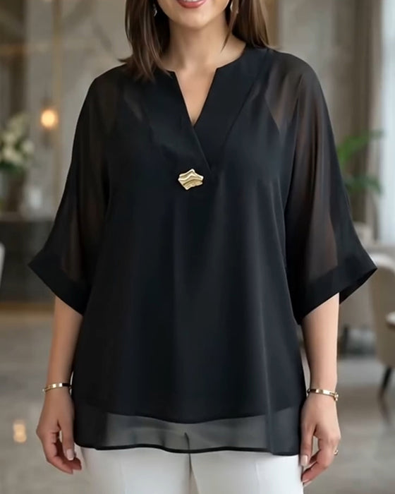Blouse V-Hals Doorzichtig Gaas Los