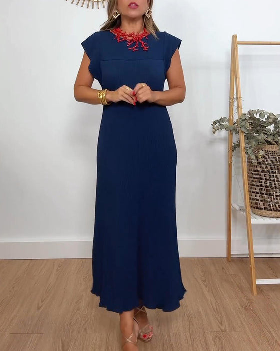 Mouwloze geplooide eenvoudige effen kleur jurk