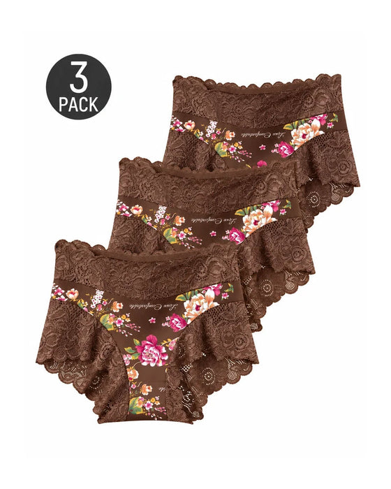 Slips 3-Pack Hoge Taille Bloemig Print Kant Rand