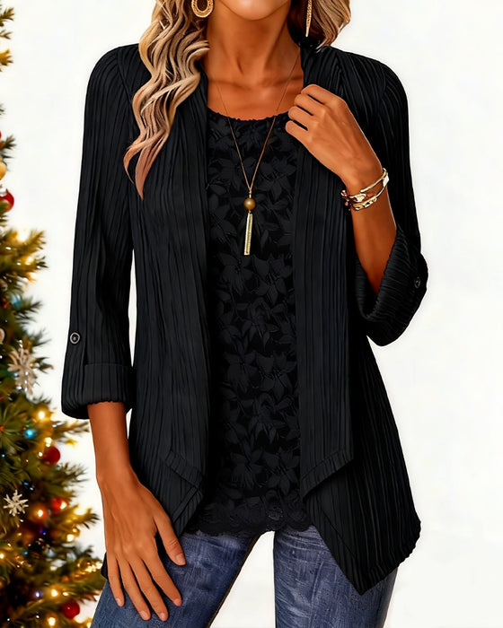 Geribde Top Met Faux Twee-Delige Look En Patchwork