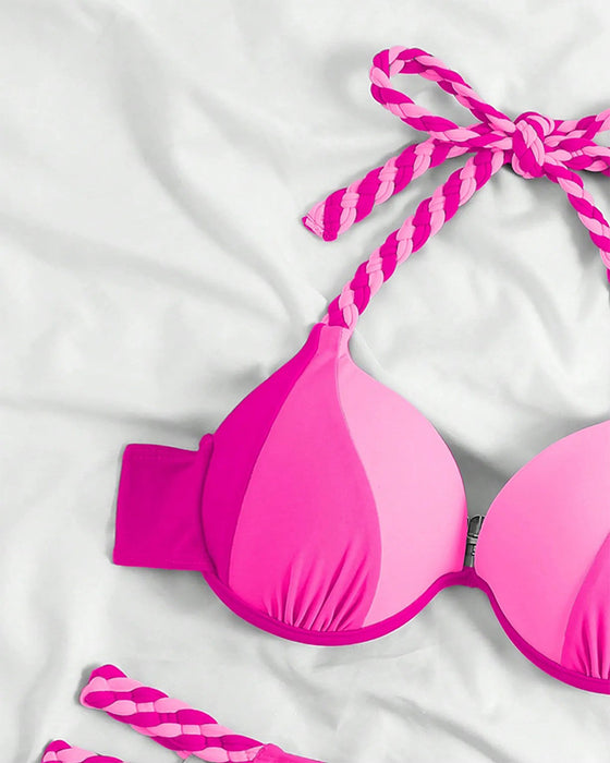 Halternek bikiniset met kleurblokken