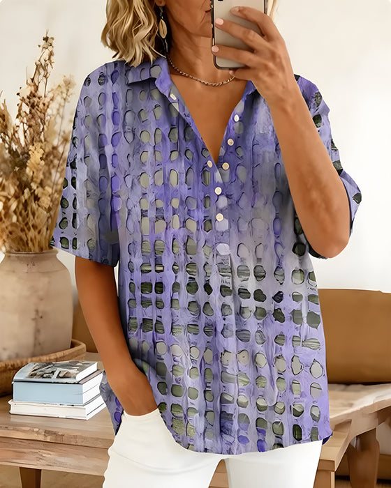 Blouse Stippenprint Knoop Half Knoopsluiting