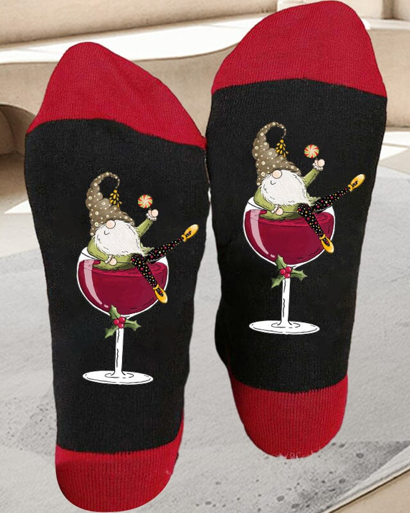 🧦Sokken Kerstkabouter Wijnglas Unisex Crew🧦