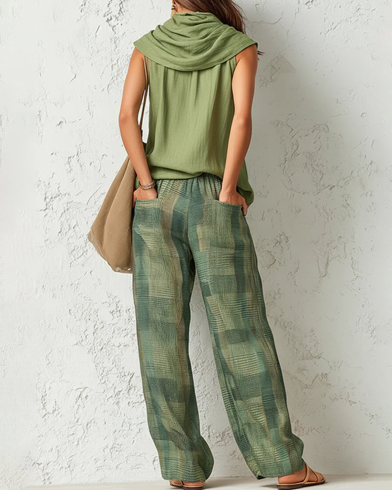 Set Mouwloze Top Ruit Wijdbeen Broek