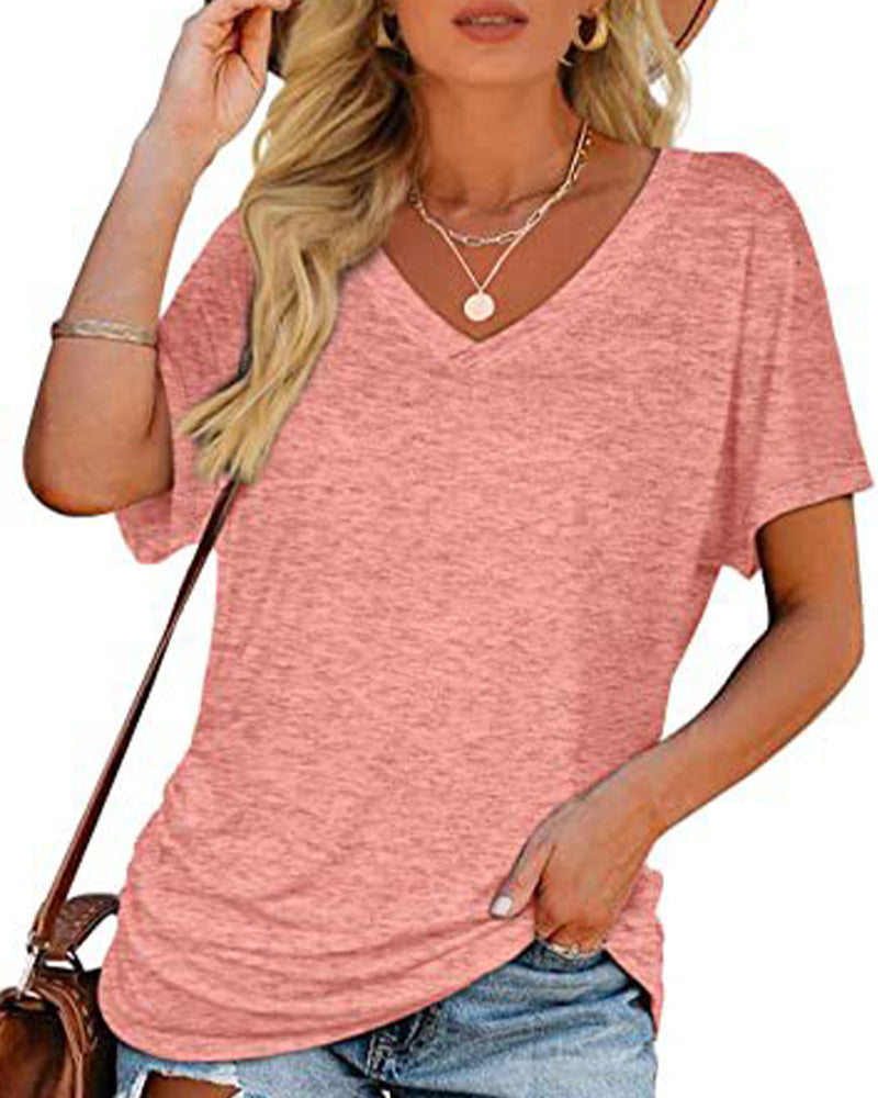 T-Shirt Geplisseerd Effen V-Hals