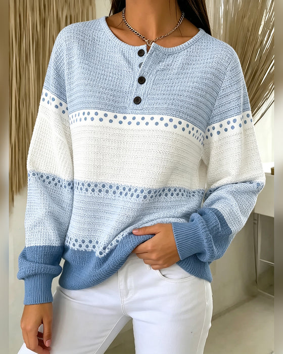 Sweatshirt Kleurblok Wafelbreisel Henley Pullover