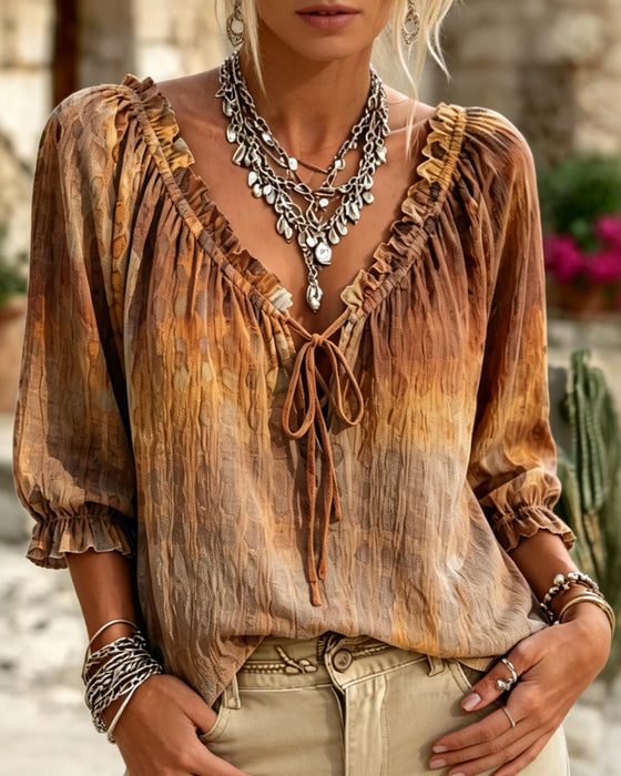 Blouse V-Hals Verloop Vetersluiting