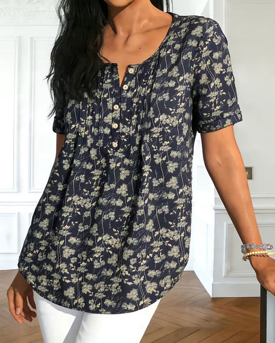 Blouse Vintage Gerimpeld Bloemen