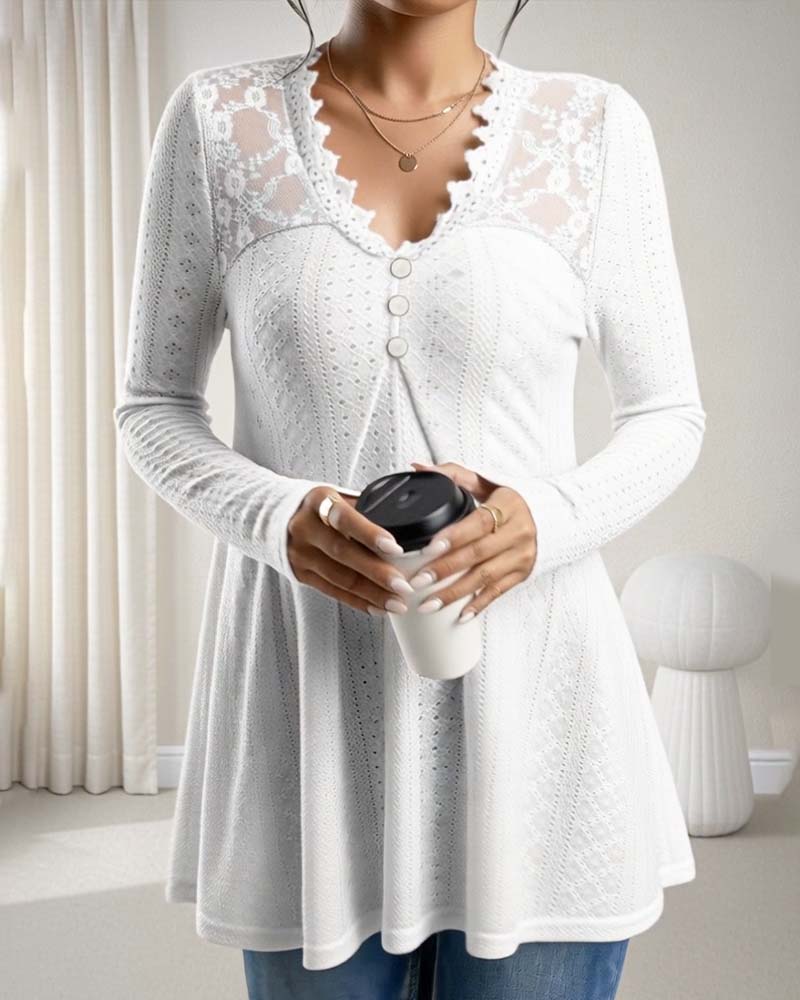 Top Kant Paneel V-hals Dichtgeknoopt