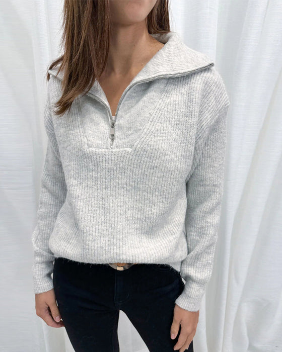 Revers rits effen kleur casual trui