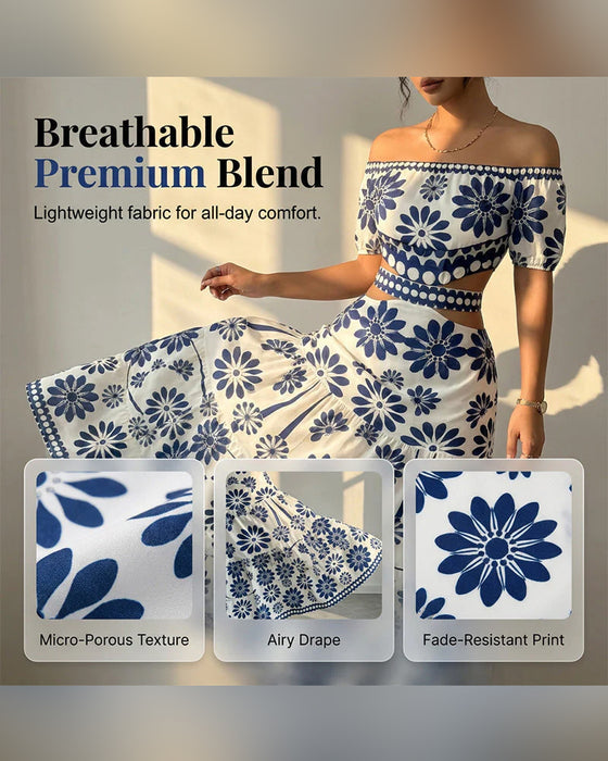 Jurk Off-Shoulder Bloemen Uitsnijding