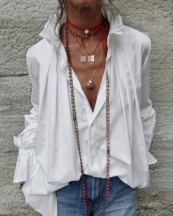 Overhemd Geplooid Mandarin Kraag Designer Mode