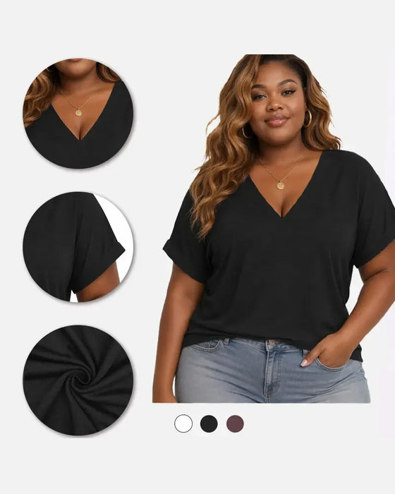 T-Shirt V-Hals Korte Mouw Los Casual