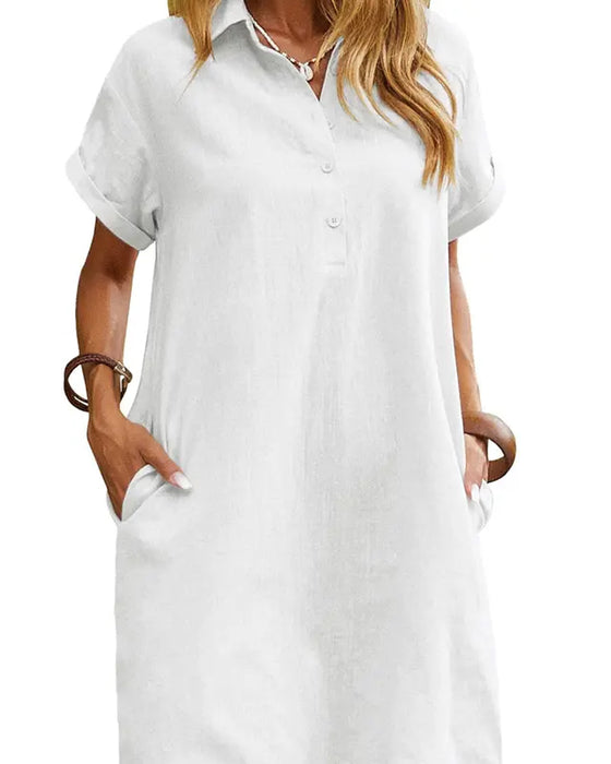 Jurk Knoopsgat Knoop Split Korte Mouw Casual