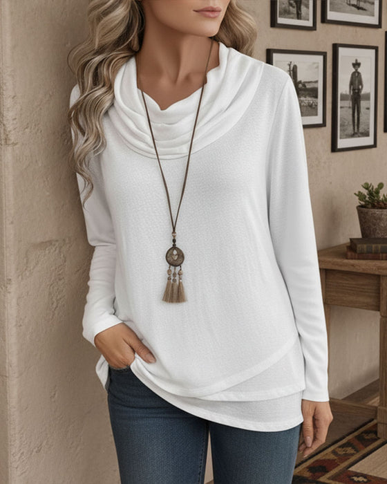 Top Cowl Kraag Onregelmatig Lange Mouw