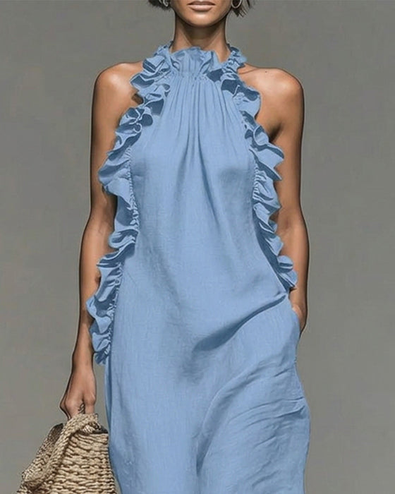 Jurk Halterneck Gerimpeld Lang